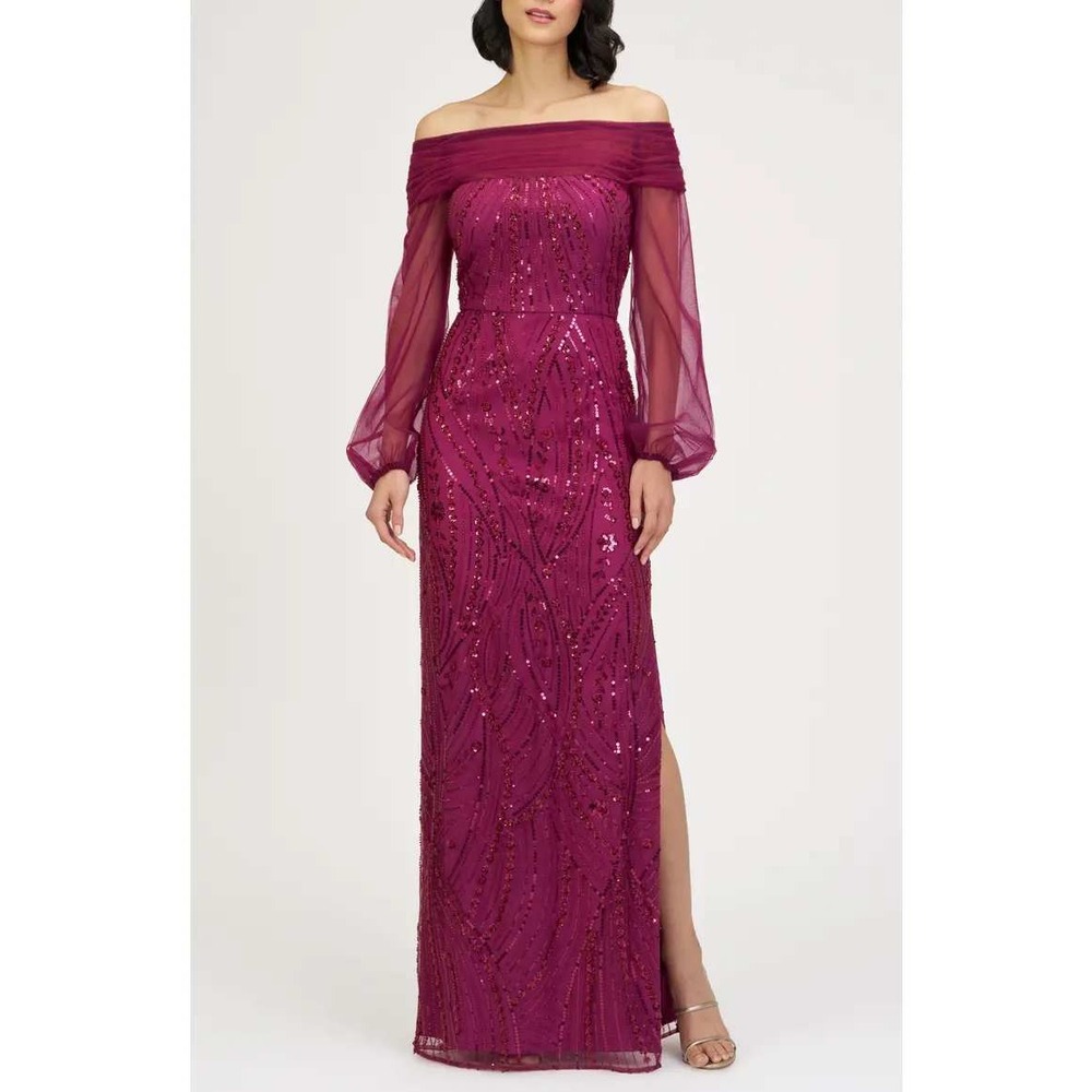JS Collections Savannah Column Gown Off Shoulder Sequin Raspberry Pink Size 4